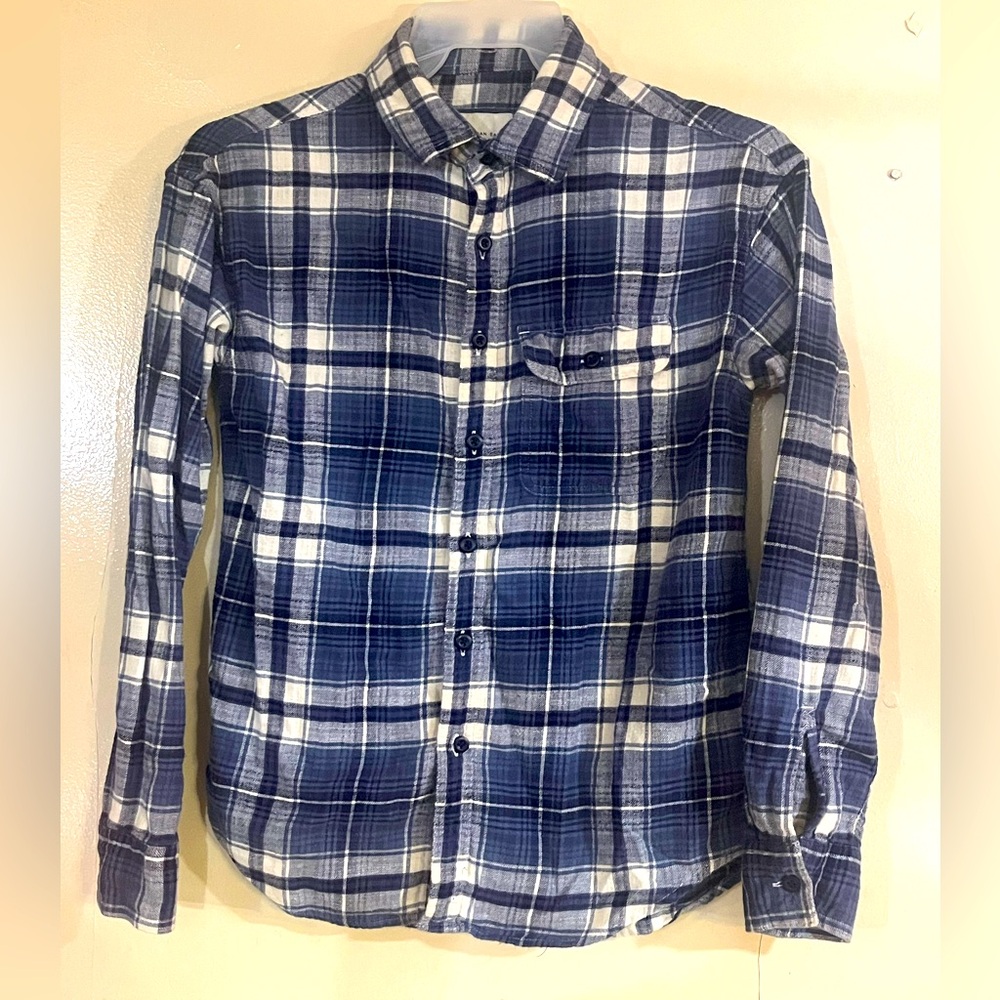 American Eagle Women's Blue Plaid Super Soft Long Sleeve Flannel Shirt XSmall